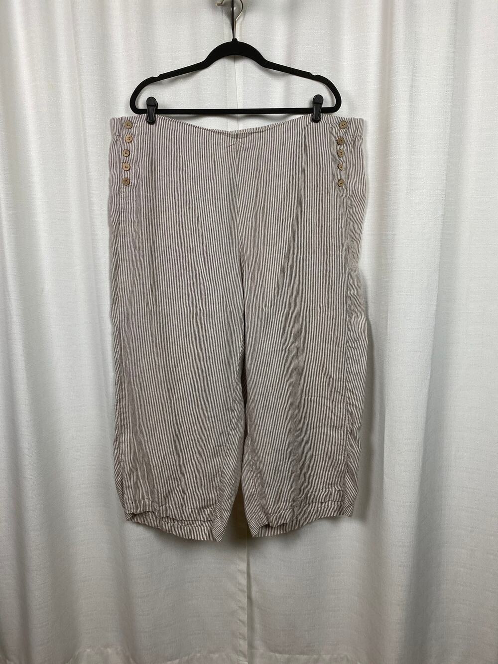 J.Jill Love Linen Cream Beige Stripe Linen Wide Leg Cropped Pants Sz.3X - Picture 1 of 11